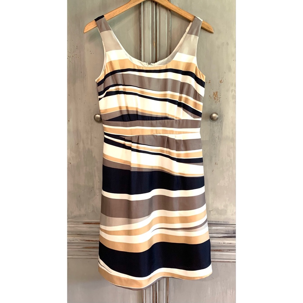Banana Republic Ivory Navy Blue Stripe Silk Dress Sz 2P